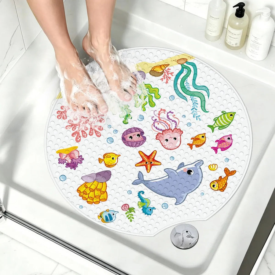 1 tapis de bain rond avec rainure — Monptitlou