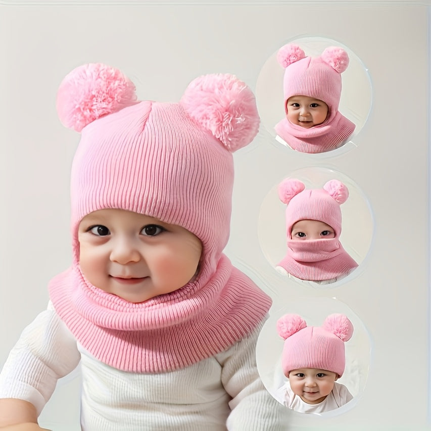 Bonnet Balaclava Confortable 0-3 Ans avec Pompon et Chauffe-Cou — Monptitlou Image