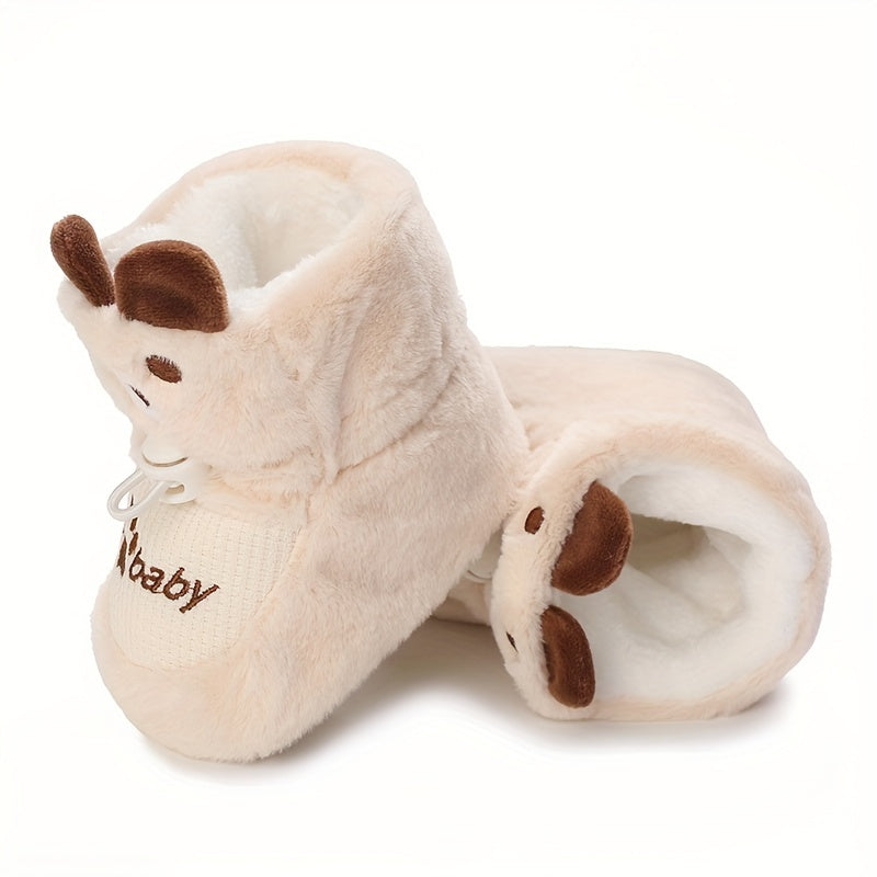 Chaussures d'hiver pour nouveau-nés 0-1 an, bottes chaudes doublées peluche avec motifs mignons, semelles souples, chaus
