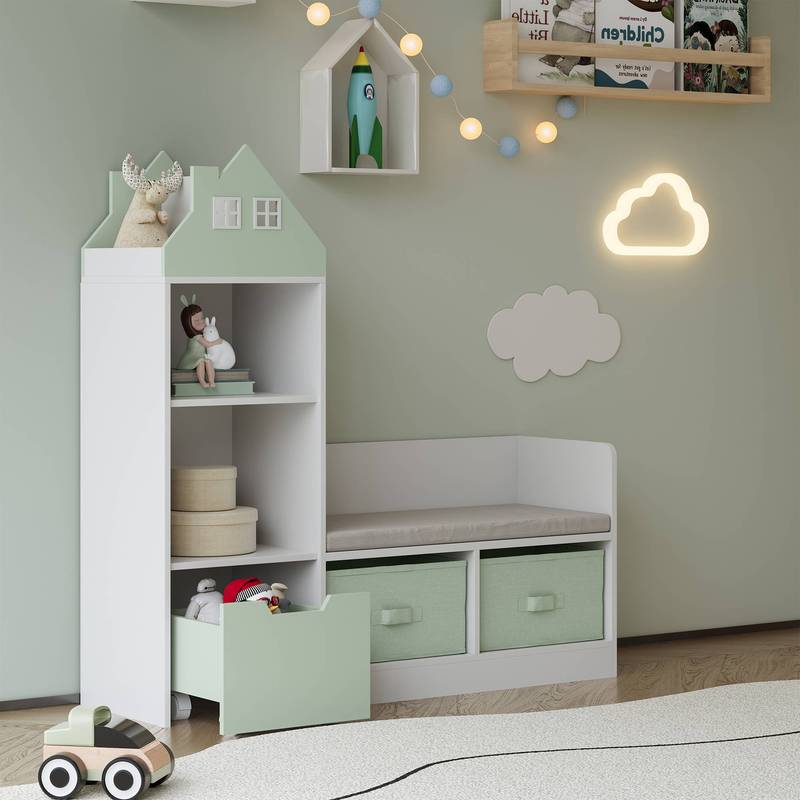 Banc Vipsali pour Enfants avec Étagère au Design Maison — Monptitlou