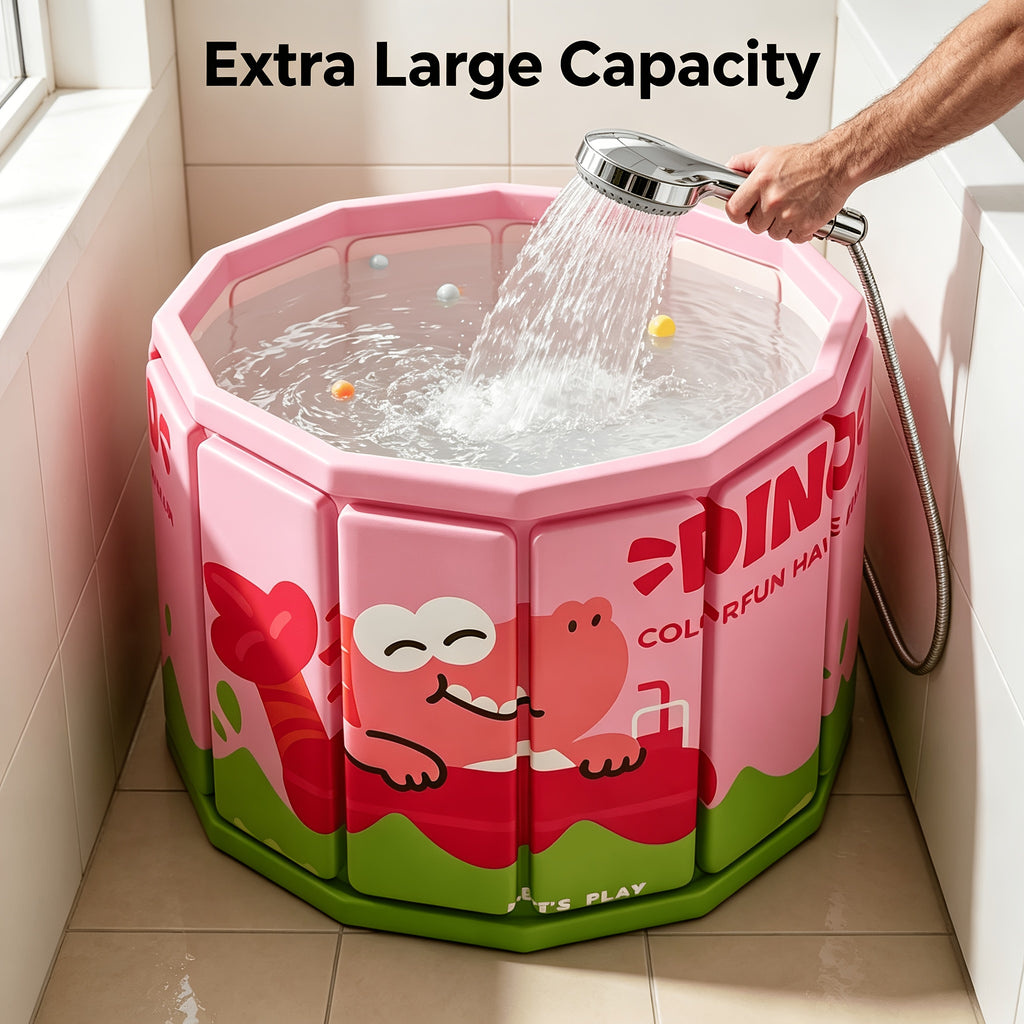 Baignoire Ronde Pliable avec Imprimé Dinosaure Rose Mignon — Monptitlou