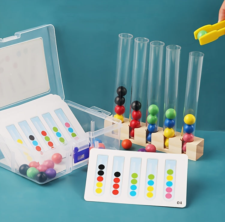 Jeu Éducatif en Bois à 5 Tubes Transparents pour le Tri de Perles — Monptitlou