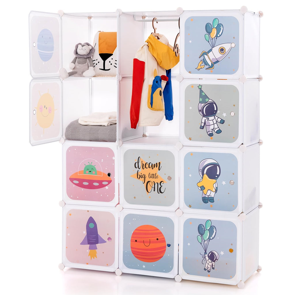 Garde-robe Enfant, Système d'Étagères en Plastique avec 12 Cubes — Monptitlou