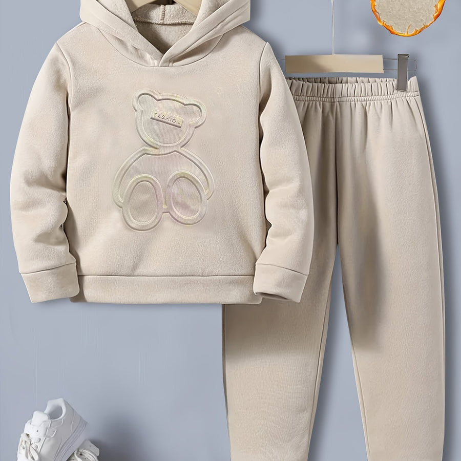 Ensemble de sport à capuche épais motif ours 3D en relief pour automne — Monptitlou