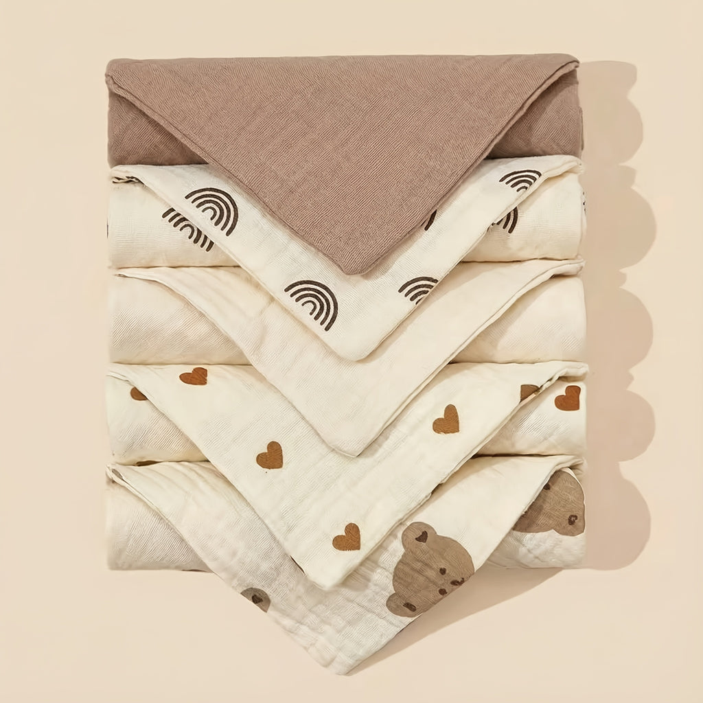 Lot de 5 lavettes bébé en coton doux à motifs — Monptitlou