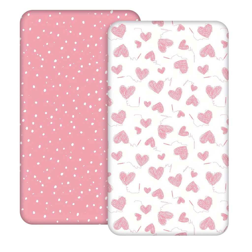Draps-housses bébé rose cœur microfibre ultra-fine pour matelas — Monptitlou