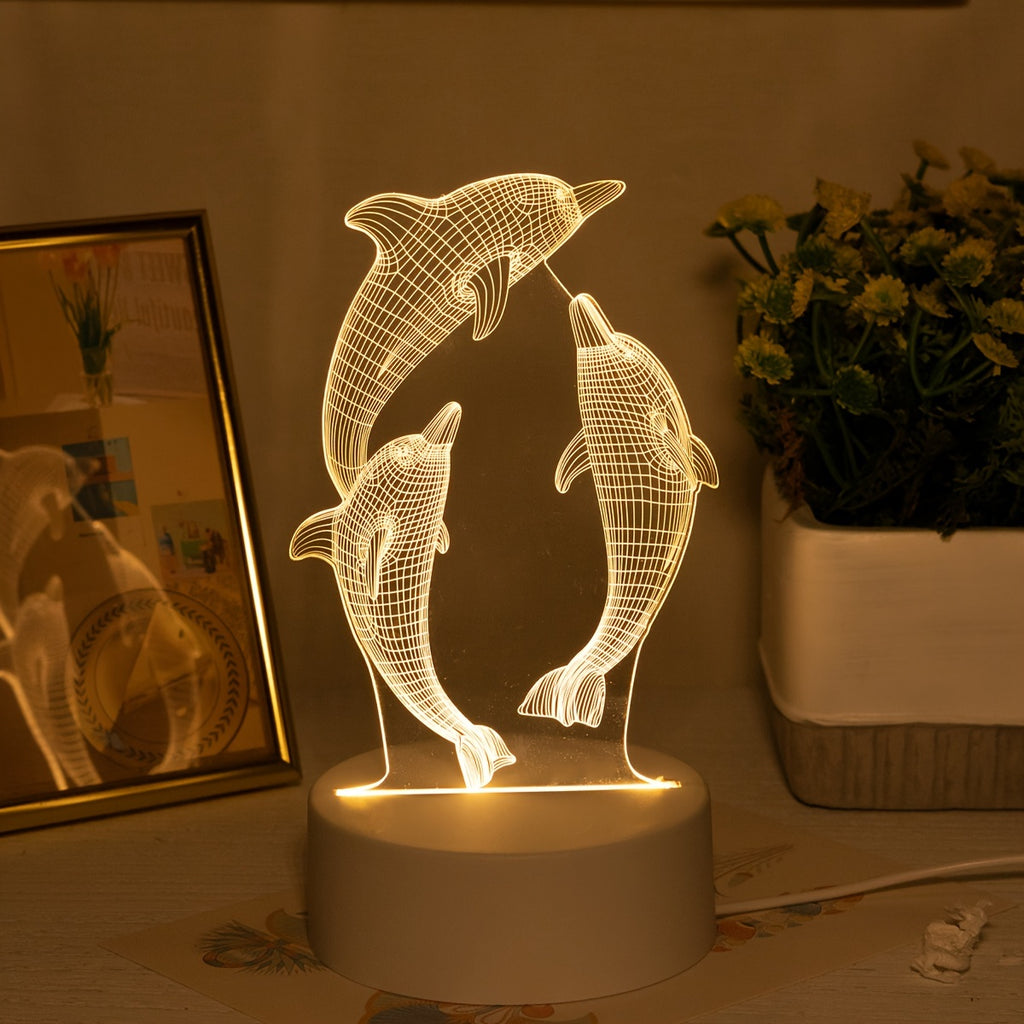 Lampe de nuit 3D USB dauphin lumineux, décoration de table vie marine — Monptitlou