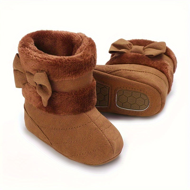 Chaussures pour bébé de 0 à 1 an Filles Hiver Polaire Confortable Bottes de neige Mignon Nœud Chaussures Bébé Semelle so