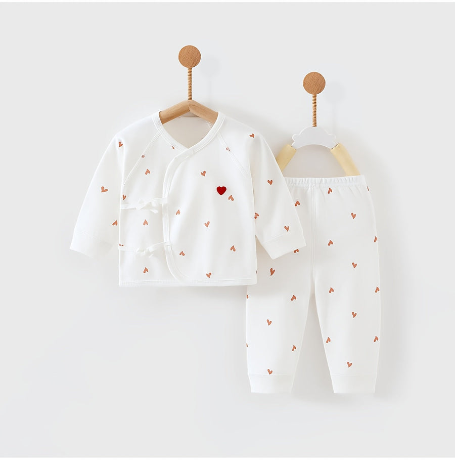Tenue nouveau-né ensemble haut et bas imprimé cœur doux avec bonnet — Monptitlou
