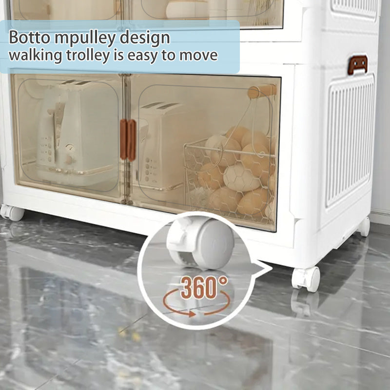 Armoire de rangement pliante style crème avec roulettes universelles — Monptitlou