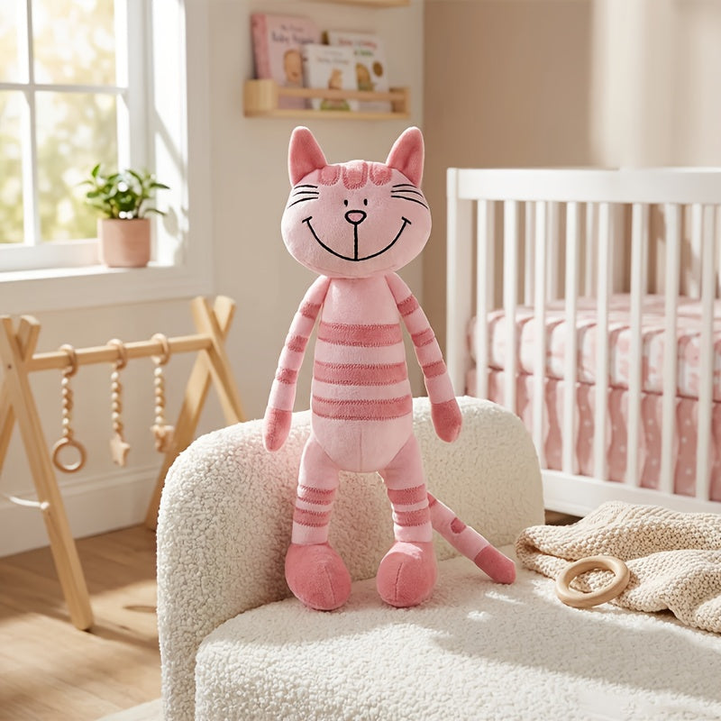 Jouet en peluche adorable chat rayé rose, chaton souriant mignon — Monptitlou