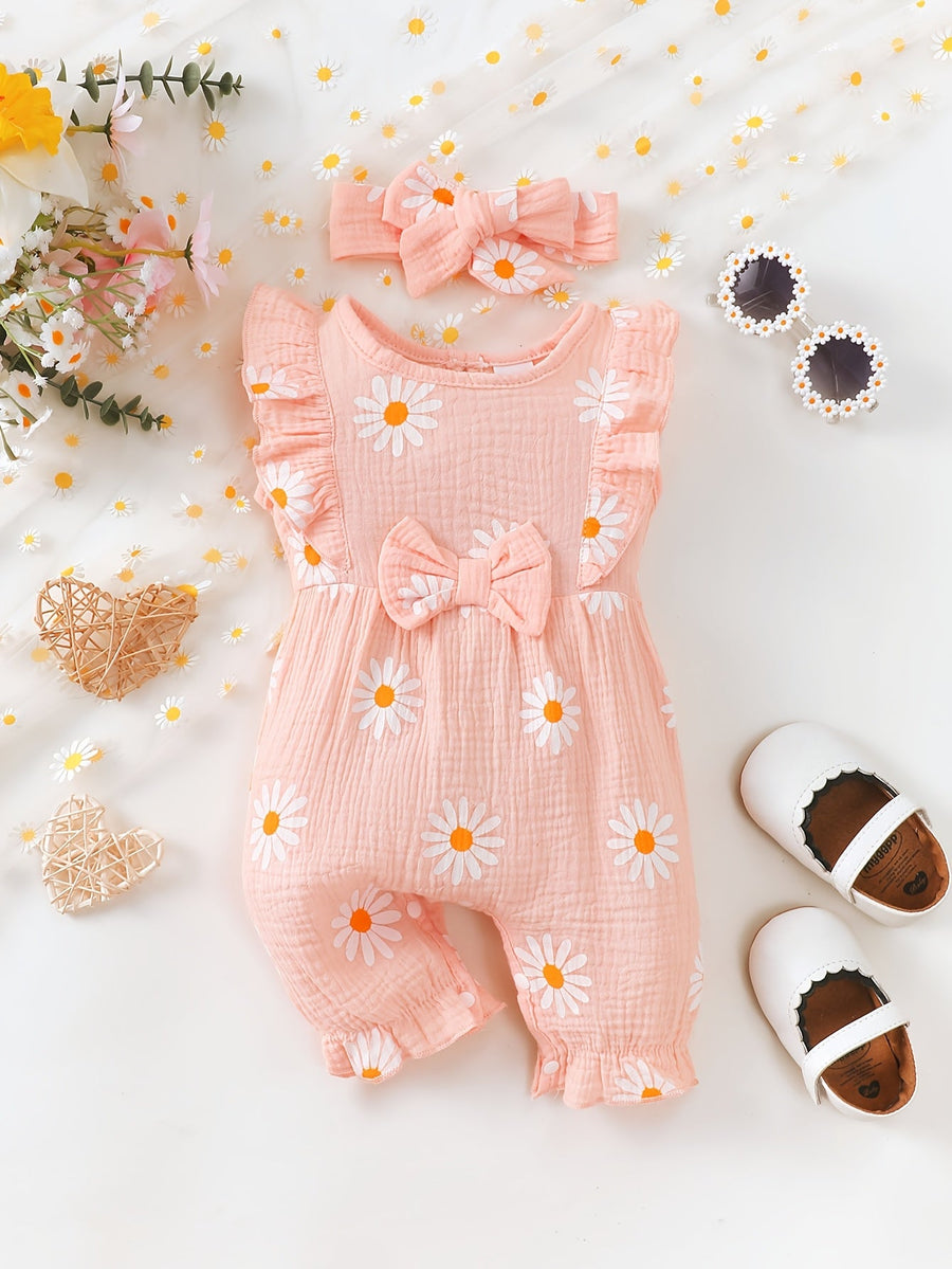 Romper bébé fille été style mignon avec motif petite marguerite — Monptitlou