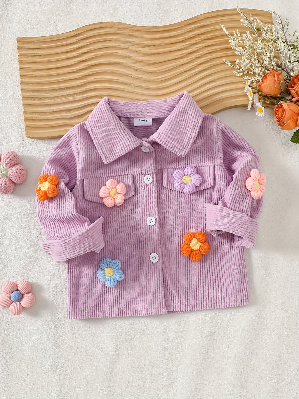 Veste en velours côtelé motif crochet 3D pour bébé fille — Monptitlou