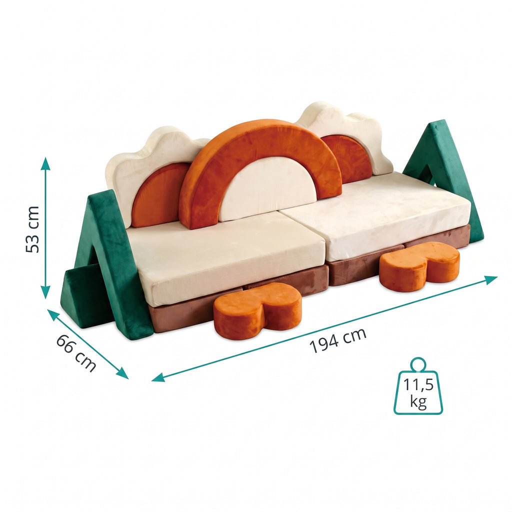 Canapé de jeu pour enfants 18 pièces velours multicolore — Monptitlou