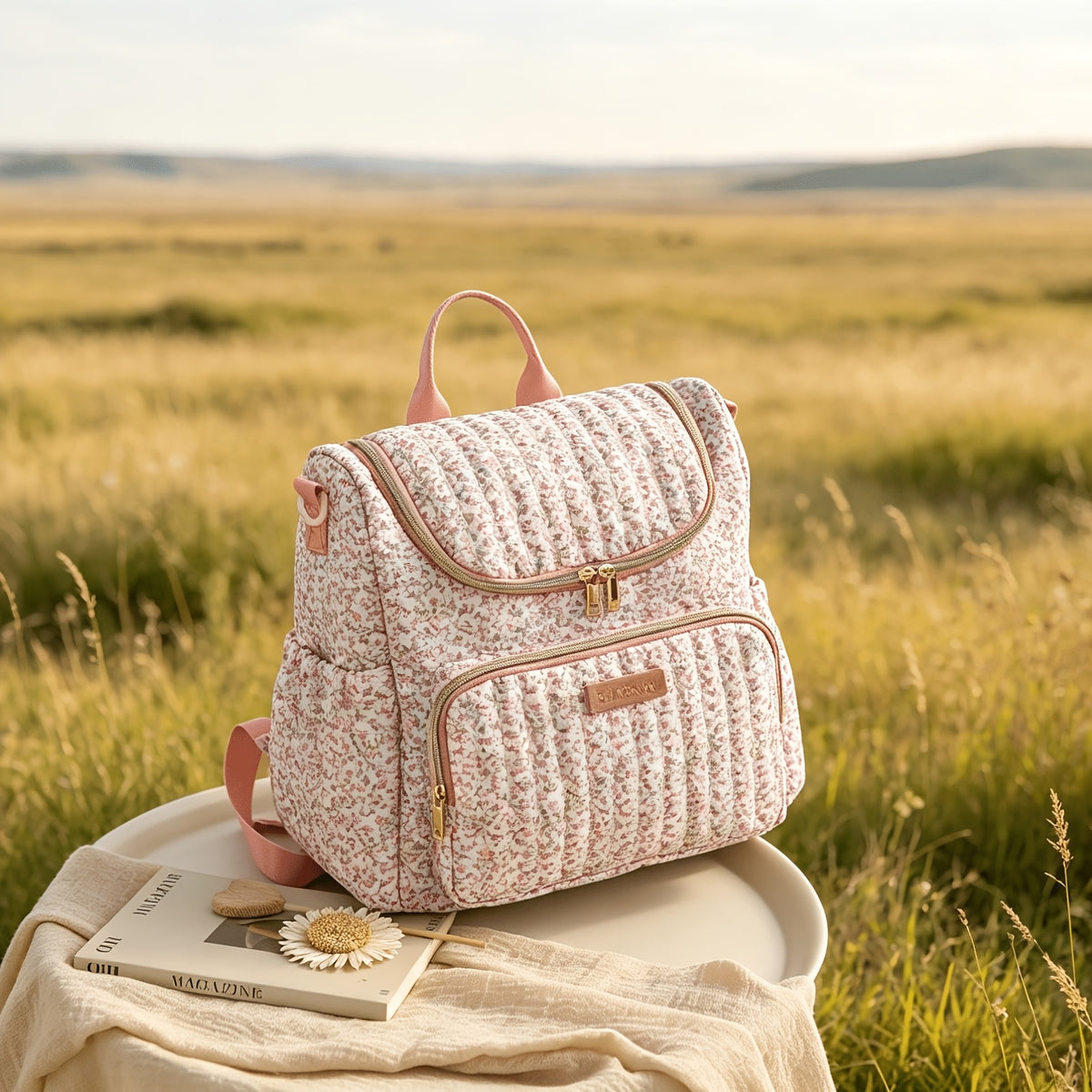 Sac à dos rose à poche avant unique, un essentiel pour la maison — Monptitlou Image