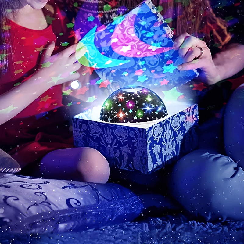 Lampe d'ambiance projection étoiles et lune, multi-couleurs rotative — Monptitlou