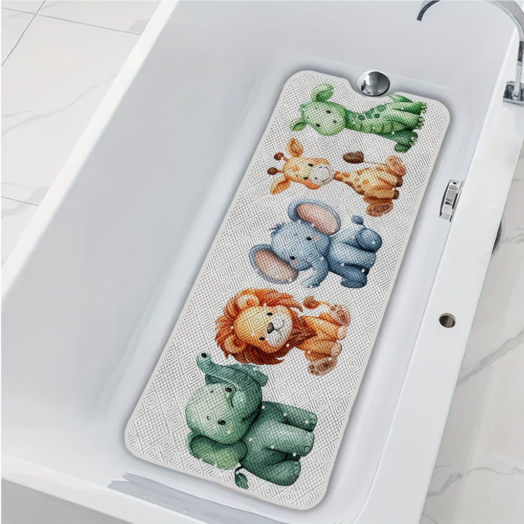 Un tapis de baignoire de salle de bain avec des motifs d'animaux — Monptitlou