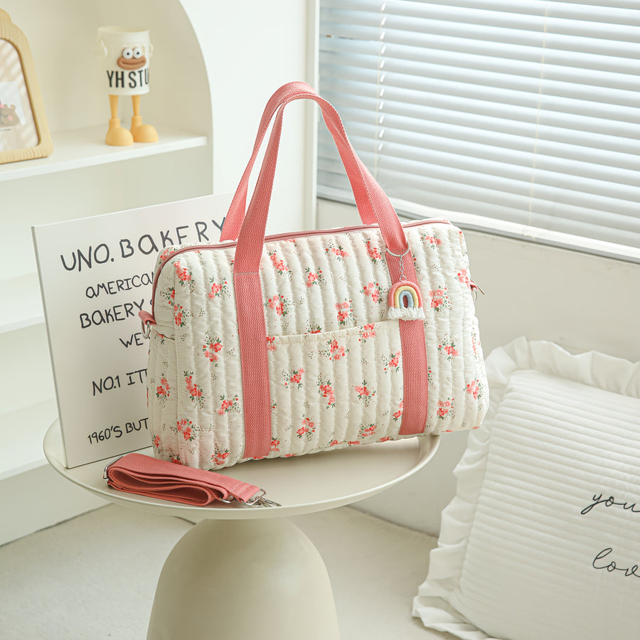 [Sac voyage maman léger] Sac à langer à motif floral rouge — Monptitlou