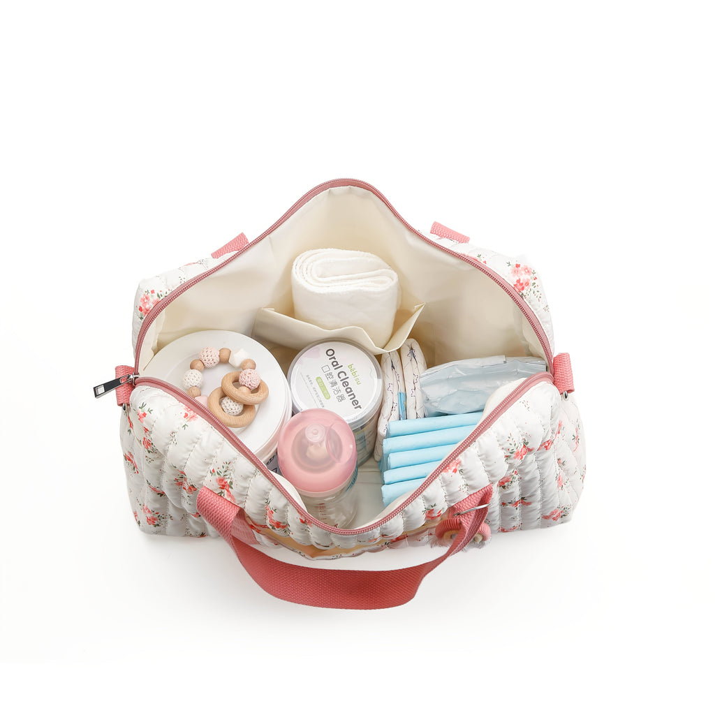[Sac voyage maman léger] Sac à langer à motif floral rouge — Monptitlou
