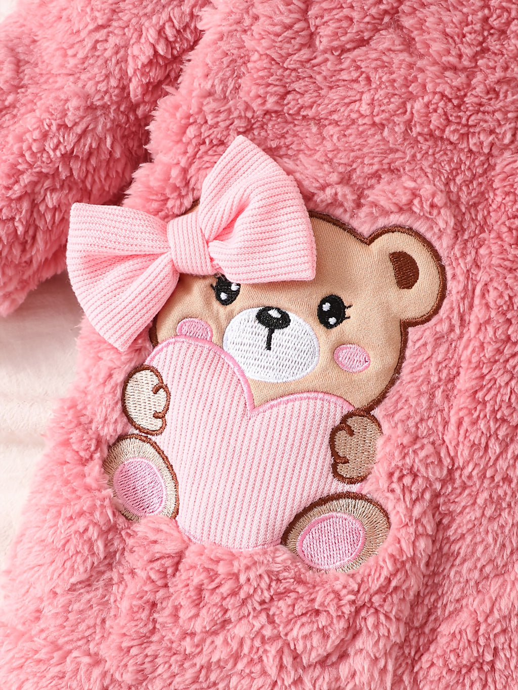 Combinaison à capuche en polaire ours rose pour bébé fille — Monptitlou