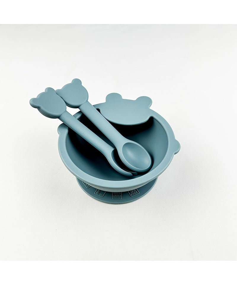 Lot de 3 pièces ensemble de vaisselle pour tout-petits en silicone alimentaire, bol à ventouse pour bébé motif cartoon, 