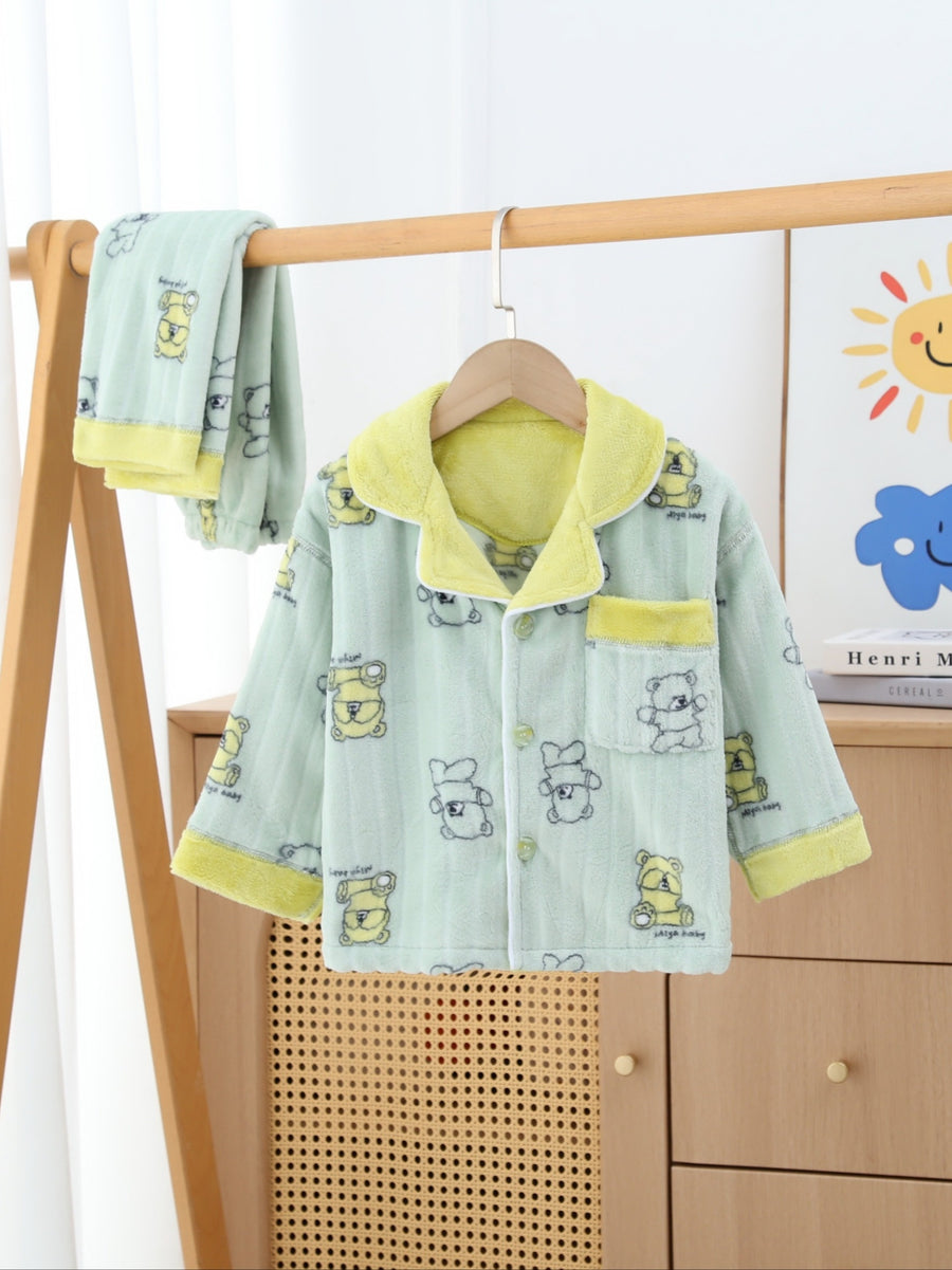 Ensemble deux pièces en flanelle épaisse à motif ours mignon pour — Monptitlou