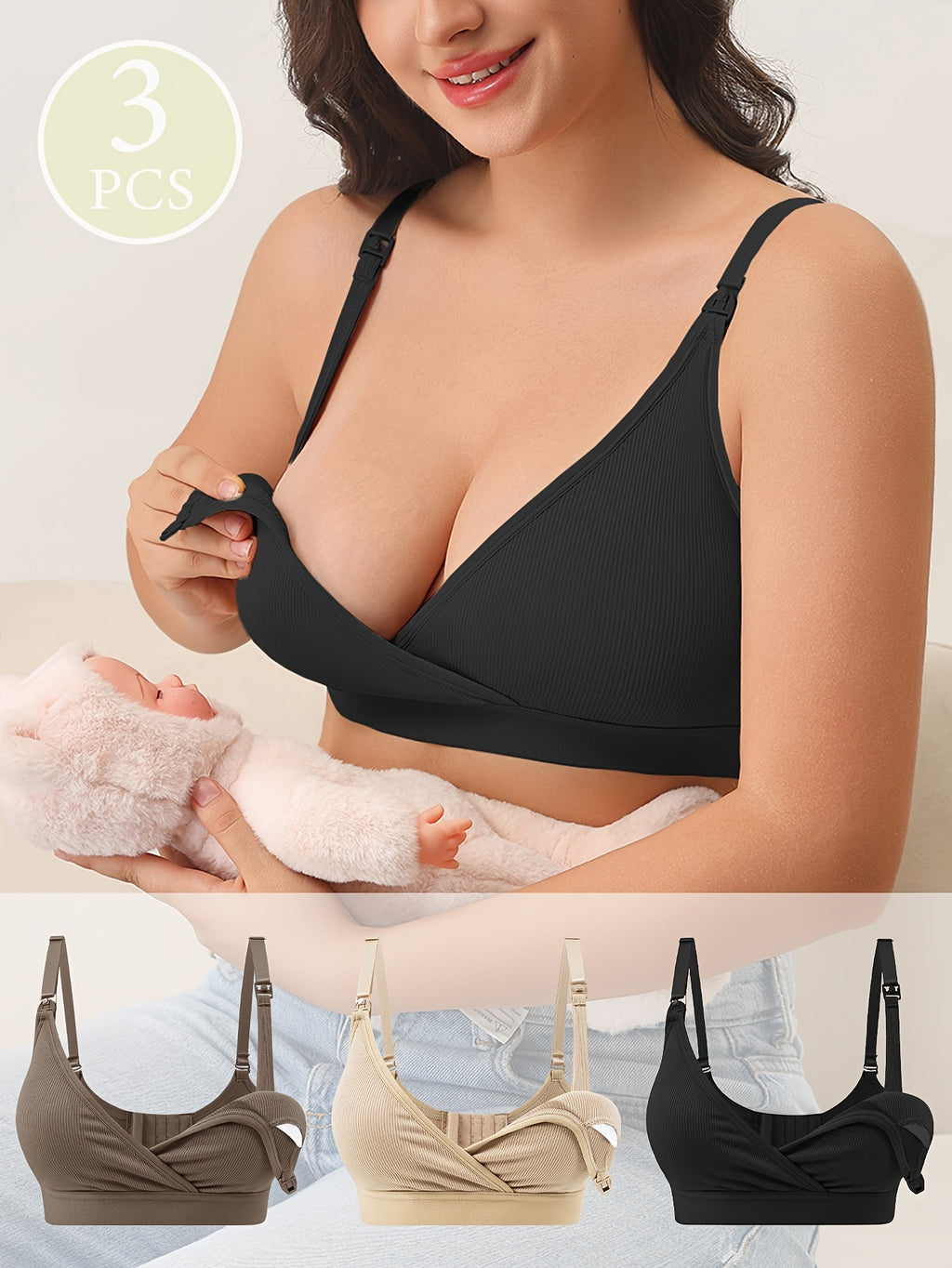 3 soutiens-gorge d'allaitement sans couture à bretelles ajustables — Monptitlou