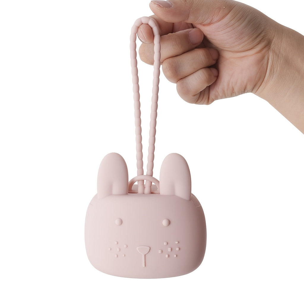 [Sac rangement silicone] 1 pc Boîte à Tétine en Silicone en Forme de Lapin avec Écouteurs/Clés et Porte-Monnaie - Sac de