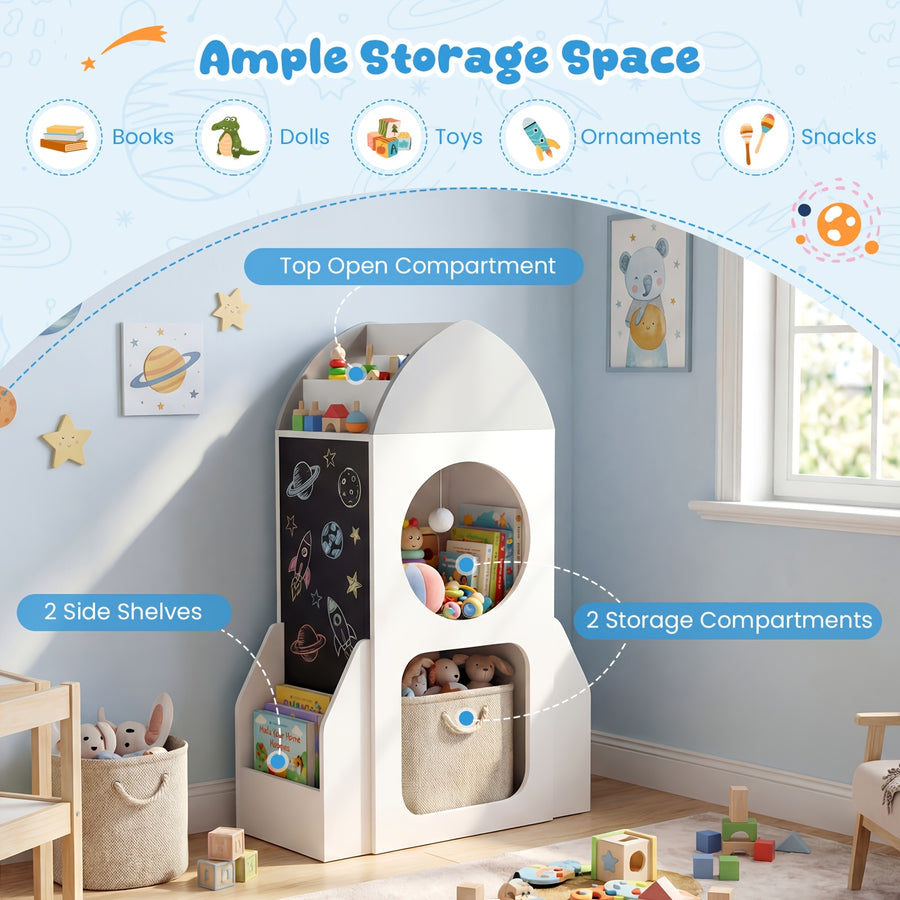 Bibliothèque pour enfants à 3 niveaux Rocket Space avec panneau tableau — Monptitlou