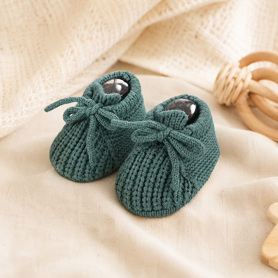 1 Paire Chaussons Crochets Nouveau-né Automne Hiver avec Nœud 0-12 Mois — Monptitlou