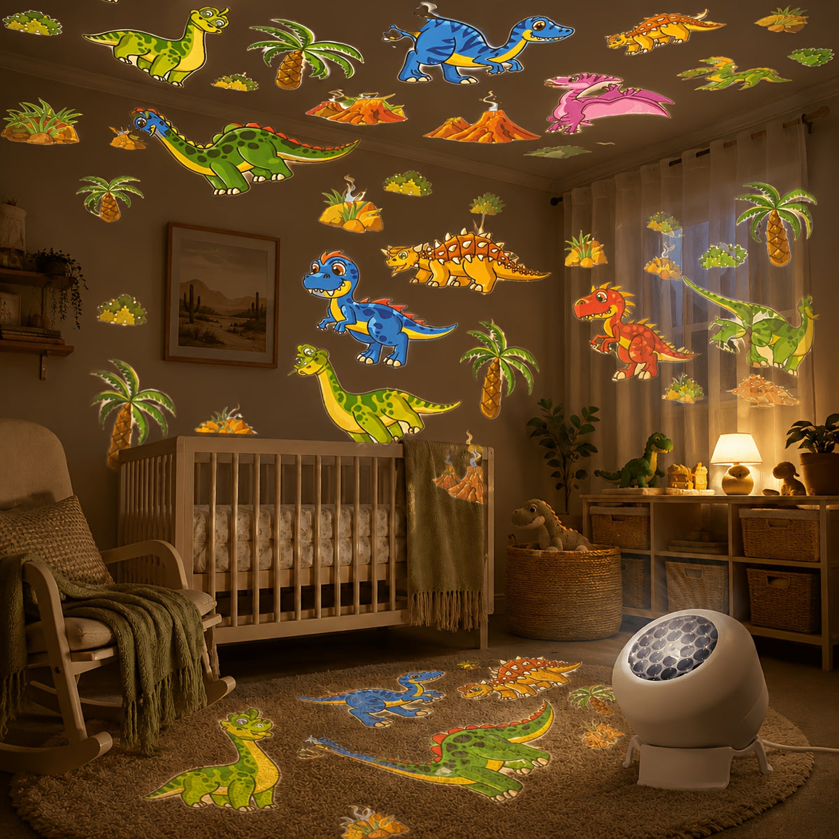 Lampe de projection dynamique sur le thème des dinosaures — Monptitlou Image