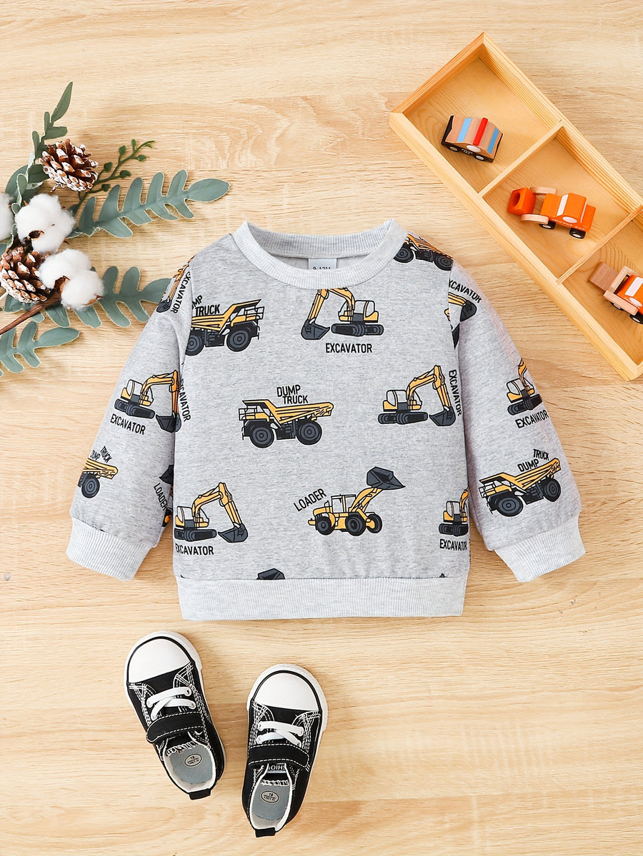 Pull à manches longues pour garçon, motif patchwork et imprimé cartoon — Monptitlou