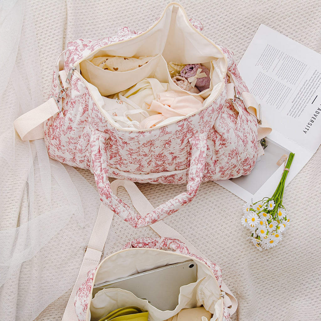Sac fourre-tout grand modèle à motifs floraux, matelassé, portable avec fleurs mignonnes pour voyage, texture douce, por