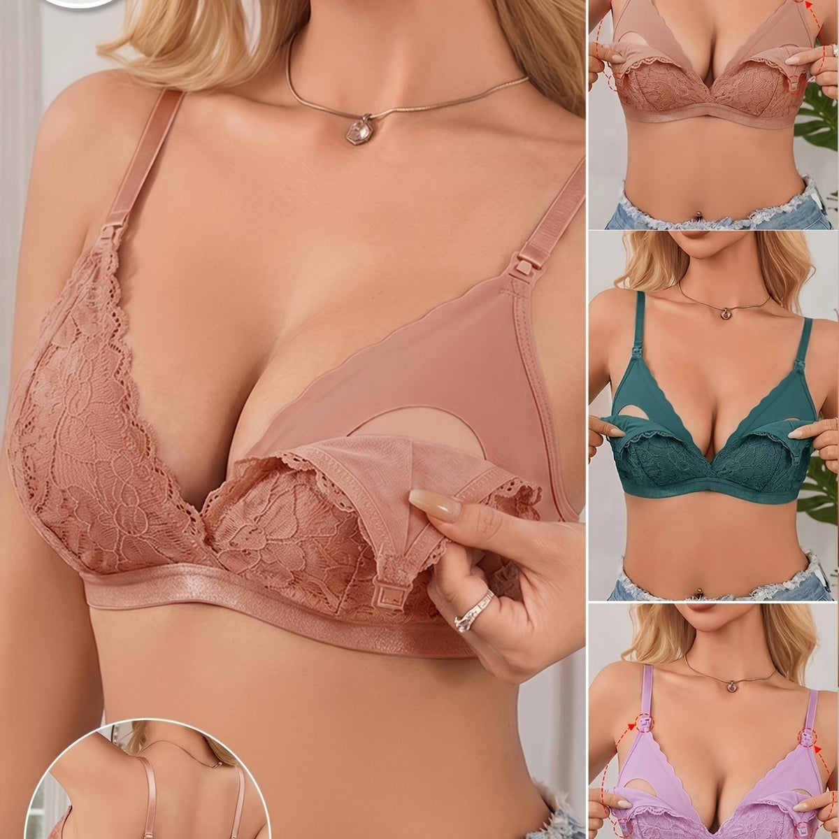 Soutiens-gorge pour femmes, design en dentelle patchwork avec col en V — Monptitlou Image