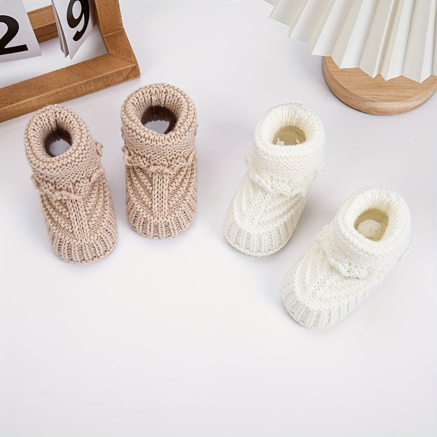 1 paire de chaussettes bébé en tricot 0-12 mois, chaussettes de marche unies Crochet, couleur crème unie, chaussettes co