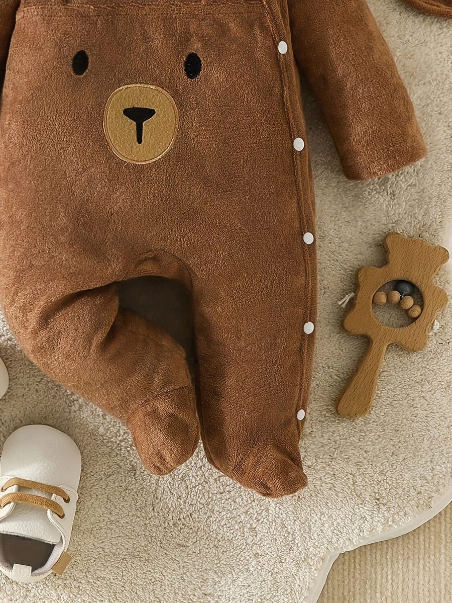 Pyjama pieds intégrés et bavoir ours brun mignon pour bébé garçon — Monptitlou