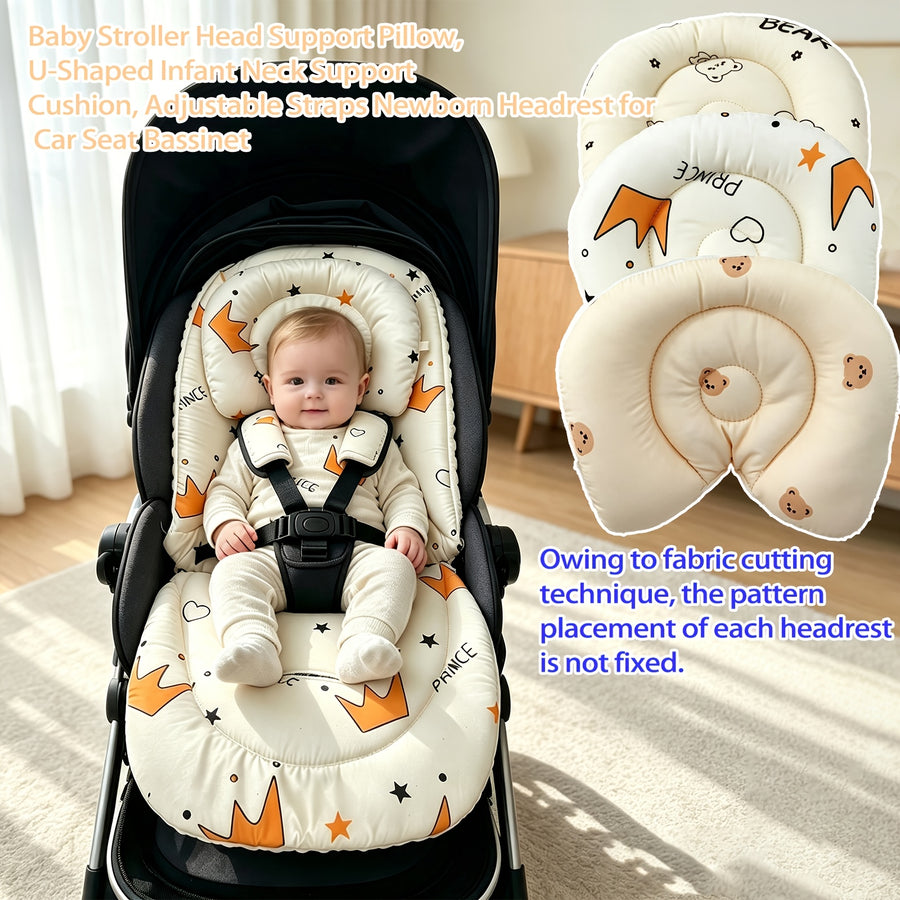 Oreiller de soutien de tête pour bébé doux en forme de U avec attaches — Monptitlou