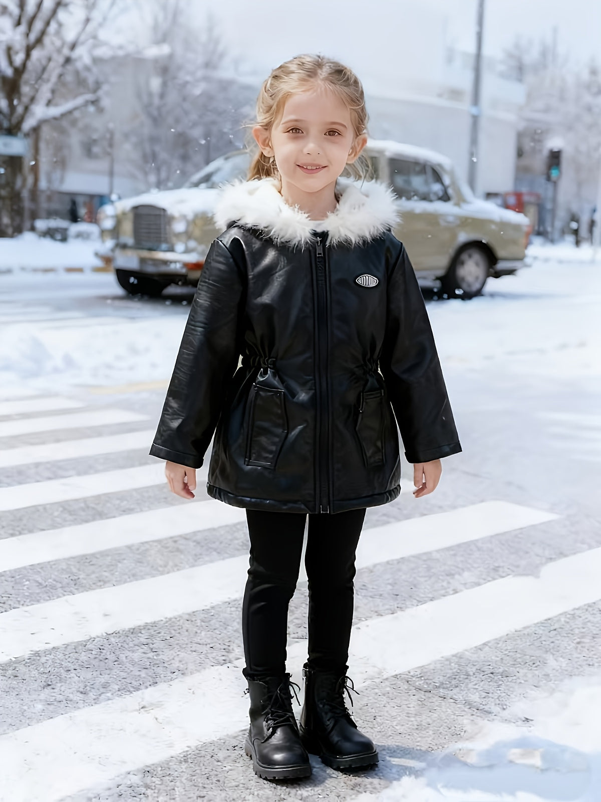 Veste à capuche pour fille avec petite décoration d'étiquette Zhangzi + — Monptitlou Image