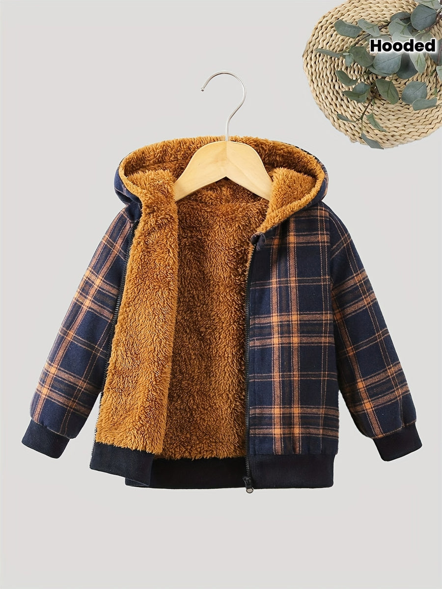 Veste à capuche épaisse doublée en polaire à imprimé carreaux pour — Monptitlou