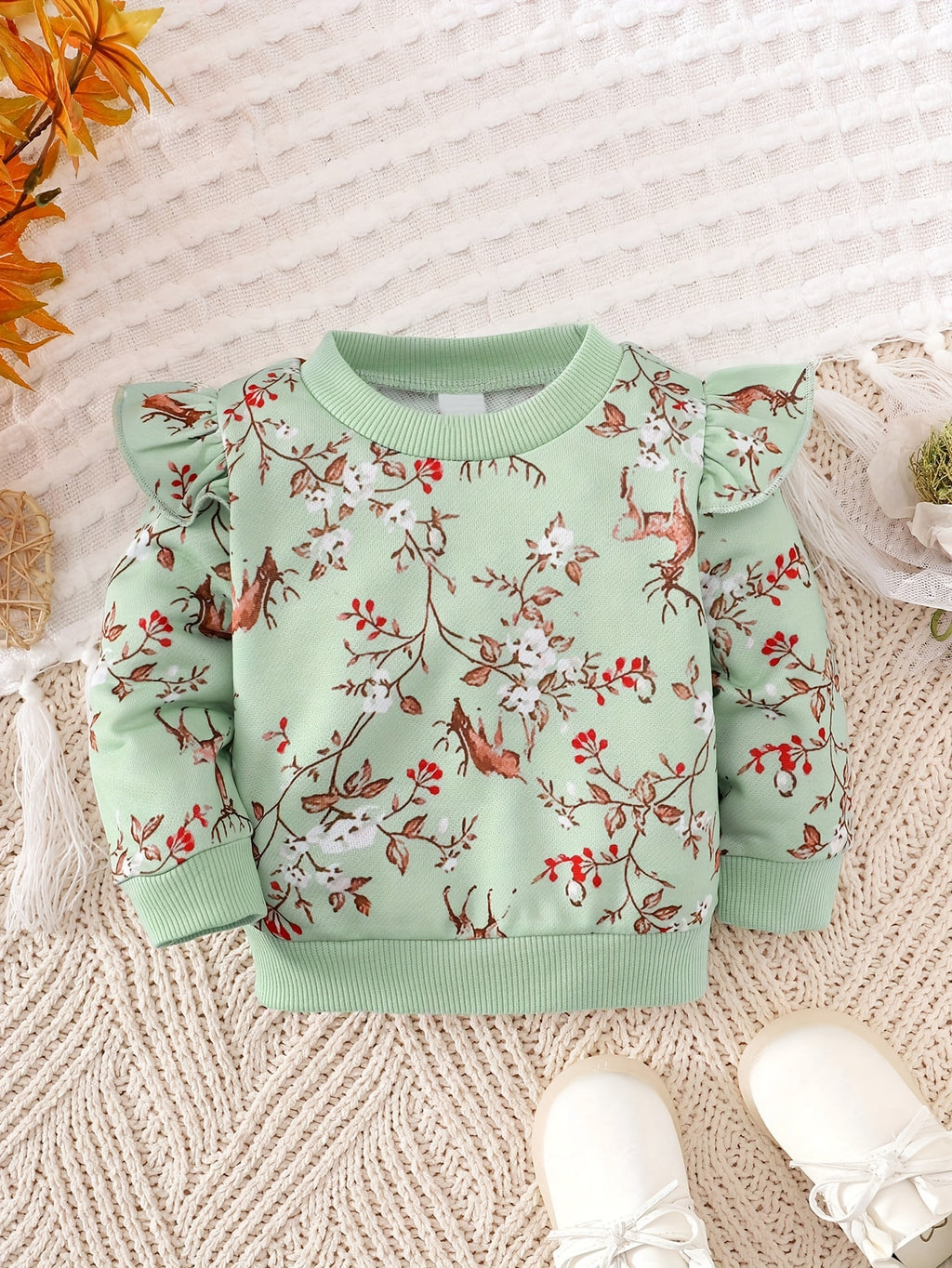 Pull à manches longues col rond imprimé floral pour enfant — Monptitlou