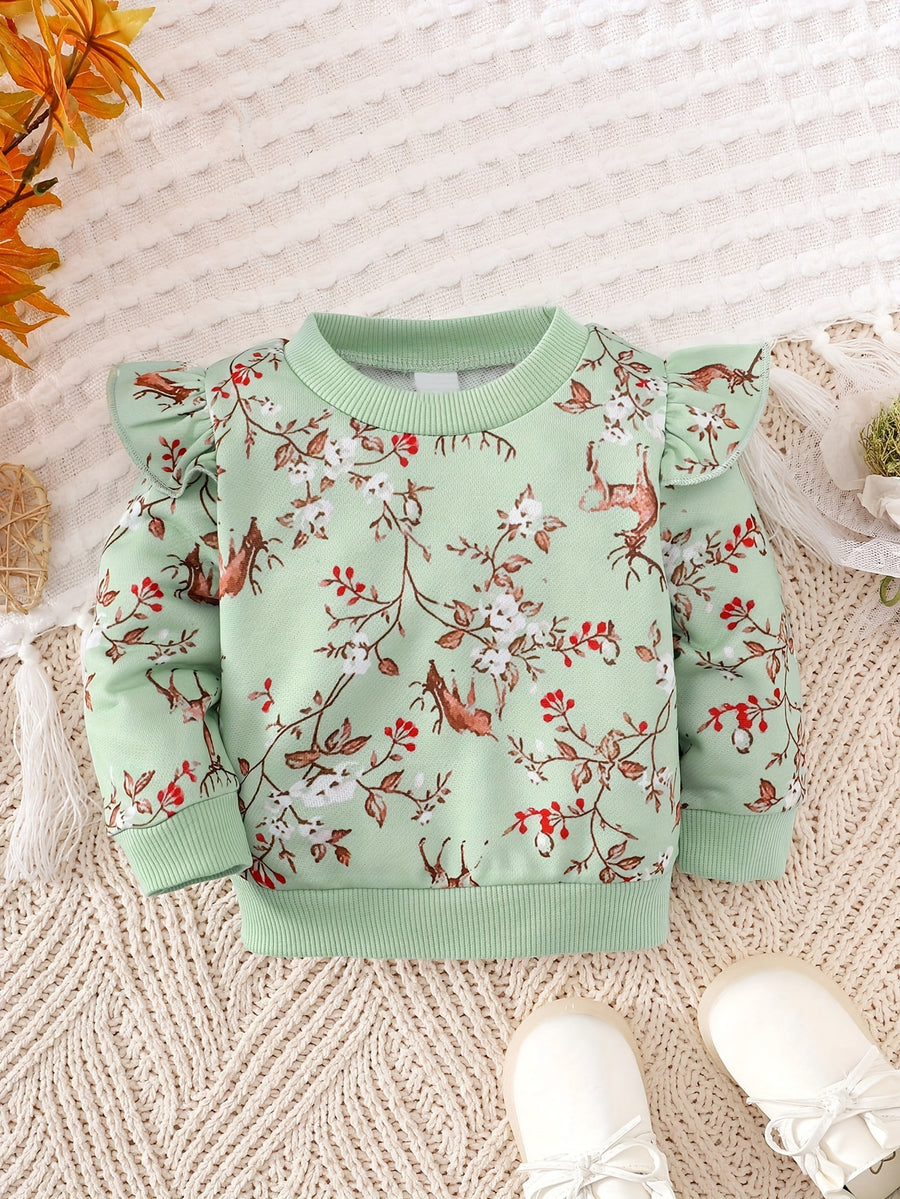 Pull à manches longues col rond imprimé floral pour enfant — Monptitlou