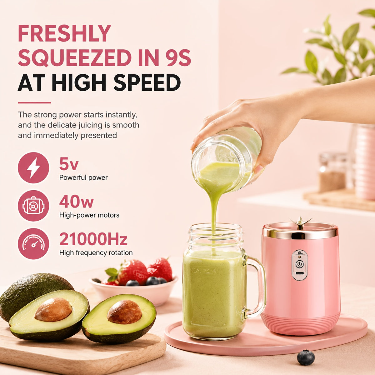 Mixeur bébé portable rechargeable USB, gobelet rose — Monptitlou Image