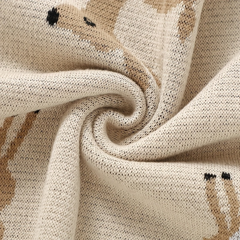 Couverture Bébé Tricot Jacquard Petit Cerf Mignon Couleur Chameau — Monptitlou