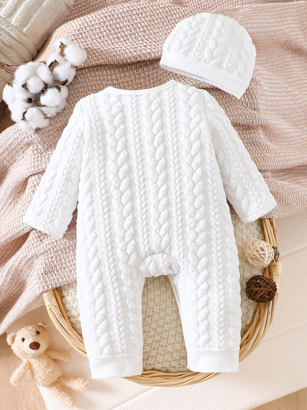 Body pour nouveau-né garçon avec décoration ours blanc, avec bonnet — Monptitlou