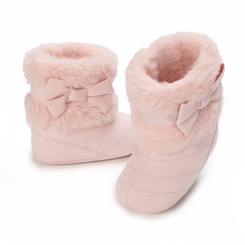 Chaussures pour bébé de 0 à 1 an Filles Hiver Polaire Confortable Bottes de neige Mignon Nœud Chaussures Bébé Semelle so
