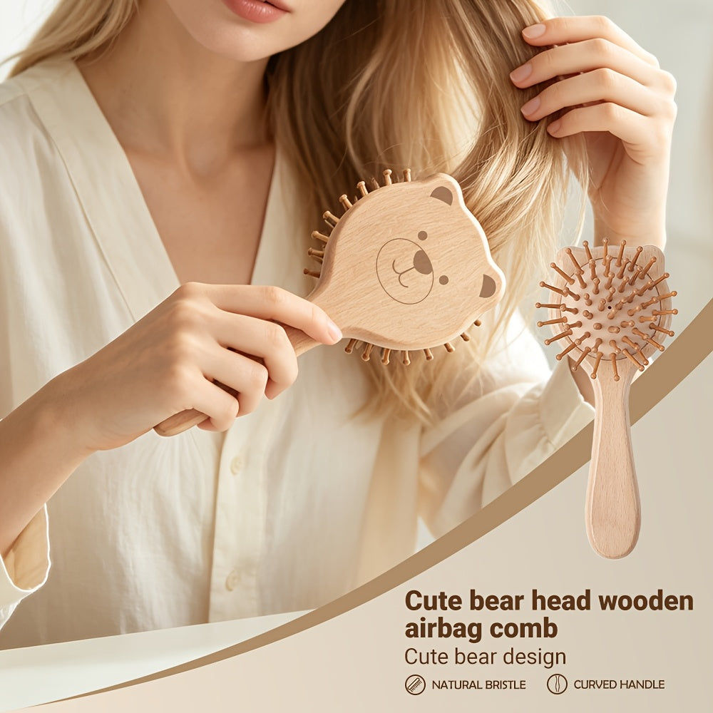 1 brosse et coussin de massage facial en bois de hêtre en forme d'ours — Monptitlou