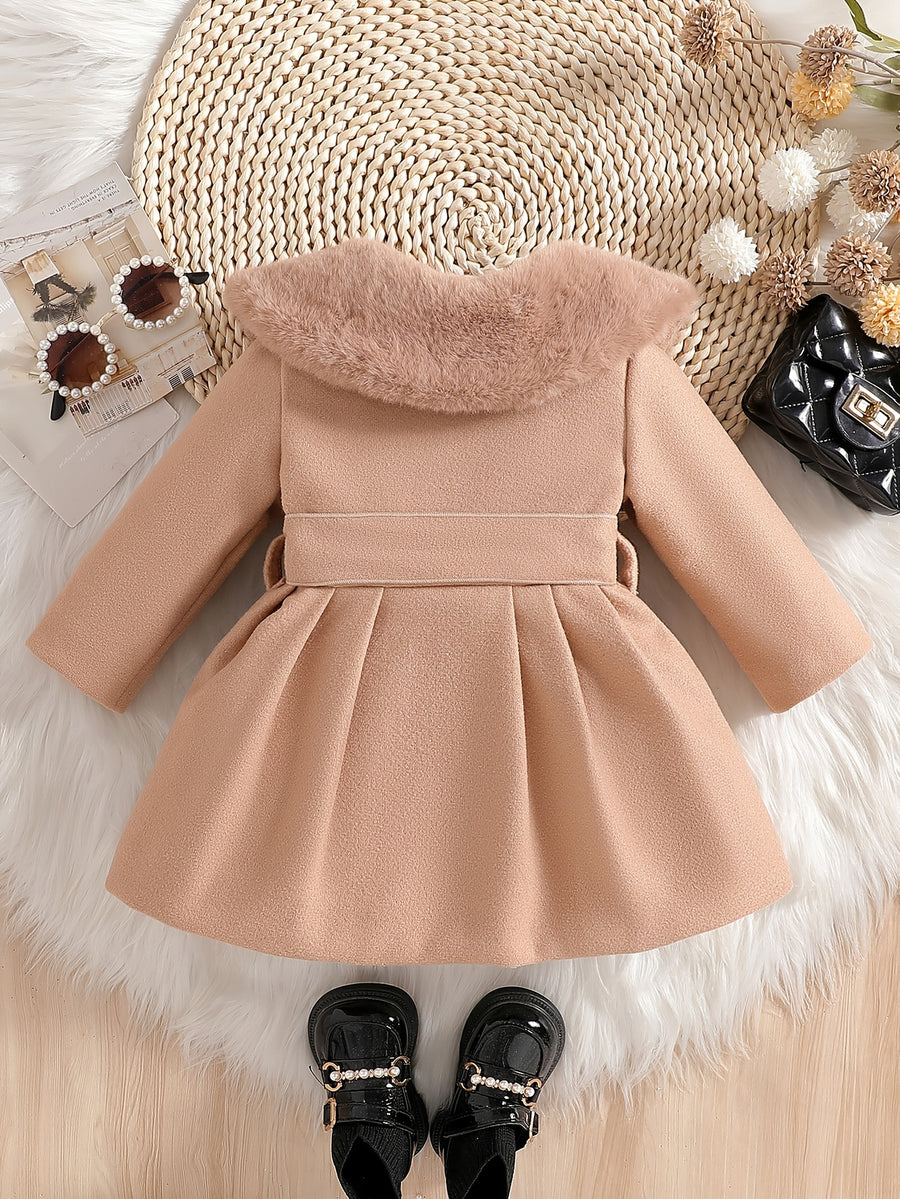 Veste princesse pour filles, col plush marron clair grande taille — Monptitlou