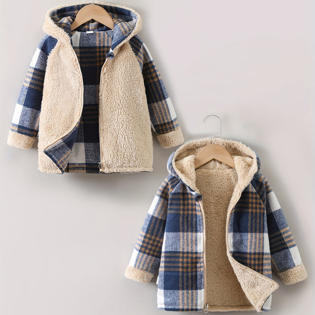 Veste cardigan zippée réversible, confortable et chaude, à carreaux — Monptitlou