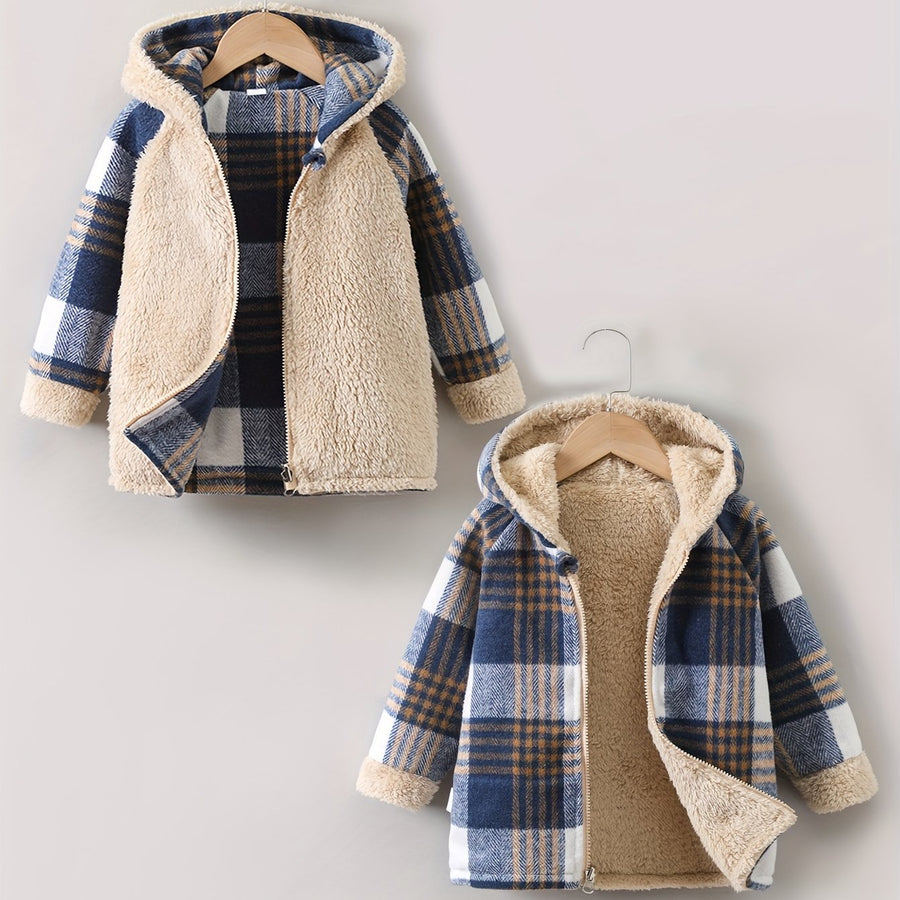 Veste cardigan zippée réversible, confortable et chaude, à carreaux — Monptitlou