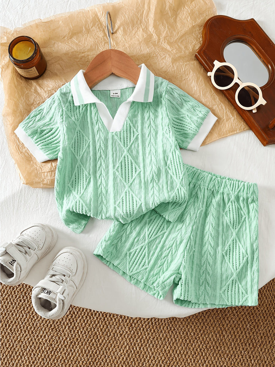Ensemble polo et short décontracté à motif géométrique vert menthe pour — Monptitlou